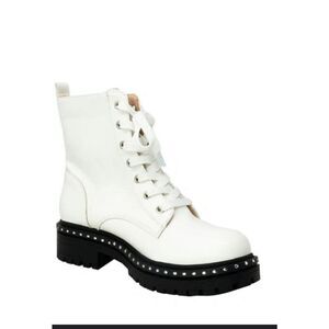 Chase & Chloe White Lace Up Mira Combat Ankle Boots Size 7 New